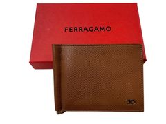 未使用新品 ジョルジオ アルマーニ 編み目レザー 二つ折り財布 茶