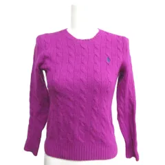 ポロ ラルフローレン POLO RALPH LAUREN 現行 近年モデル カシミヤ混 ケーブルニット セーター 長袖 ポニー刺繍 国内正規 紫 パープル S