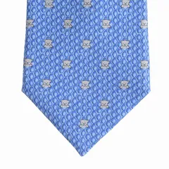 極美品 エルメス HERMES アニマル 総柄 シルク ネクタイ レギュラータイ スーツ ビジネス パーティ フォーマル 水色 ライトブルー メンズ ◆７