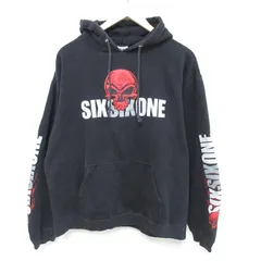 L/古着 長袖 スウェット パーカー メンズ スカル 黒 ブラック 25may12 中古 スエット トレーナー トップス