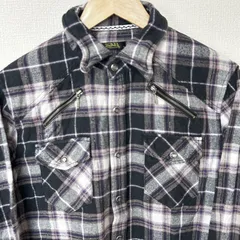 (^w^)b Von Dutch ボンダッチ 長袖シャツ フランネル ヴォンダッチ 起毛 コットン 綿 チェック柄 スナップボタン バックプリント ロゴ LOS ANGELES バイカー ブラック 黒×パープル 紫 メンズ サイズM