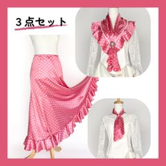 ローズピンク×ピンクドットAラインペチコート＆ピキージョ３点セット(cr-161)フラメンコ・ダンス・ベリーダンス・舞台衣装小物・ピキージョ・シージョ・Aラインペチコート・お直し可