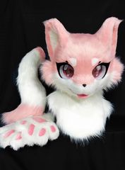 着ぐるみ ケモノ ヘッドベース セット 着ぐるみヘッド ウサギ耳 ライトピンク 兎面 全頭ヘッド ケモノ