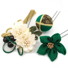 髪飾り 成人式 振袖 袴 ３点セット 緑 大人 浴衣 かんざし 簪 房飾り 卒業式 フォーマル 結婚式 花飾り 玉飾り つまみ細工 ちりめん W28 W 323-260 髪飾り グリーン u879