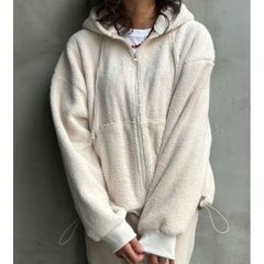 【SALE】ボンディングボアジップパーカー  flamingo firm フラミンゴファーム 150293 レディース 長袖 アウター ジャケット フリーサイズ オフホワイト アウター flamingo firm ブルゾン 軽い 軽量 新品 未使用 正規品