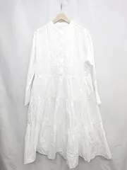 ◇ ⊇ rectangle レクタングル コットン100% 長袖 ロング ワンピース サイズL ホワイト レディース E  【1502180034268】