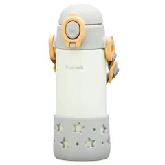 ☆ スターグレー ☆ Peacock ベビーストローボトル ベルト付き ベビー 保冷 ストローマグ 400ml ストローボトル 子供用水筒 ステンレスボトル 水筒 ワンタッチ ベルト付き ショルダーベルト カバー付き 飲みやすい 持ちやすい 食洗器