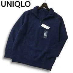 【新品 23AW】 UNIQLO ユニクロ ウール混 スフレヤーン ハーフジップ ニット セーター Sz.XL メンズ ネイビー 未使用 大きい