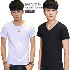 【5枚セット】インナー メンズ Vネック Uネック インナーシャツ 下着 半袖 クルーネック 丸首 大きいサイズ 男性用 アンダーシャツ 肌着 紳士 綿 白 黒 無地 定番 シンプル オフィス 仕事 #pop2203