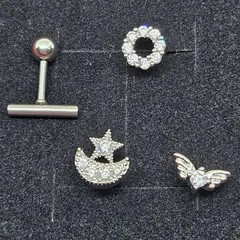 Vogem 軟骨ピアス 4個セット ピアス レディース 人気 天使の翼 ステンレス シルバー ジルコニア 五芒星 かわいい おしゃれ ヘリックス イヤリング プレゼント