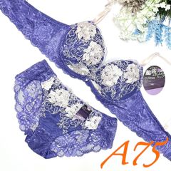 （934100）脇高大花チュールレースブラ＆ショーツセット(パープル) A75/M