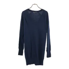 フレッドペリー 長袖 Vネック ニット ワンピース USA4 ネイビー FRED PERRY ワンポイント刺繍 レディース 古着 【240406】