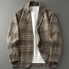 秋冬 コーデ メンズ  服 シンプル ファッション オシャレ 大人 かっこいい 大きいサイズ ストリート 紳士服  ヘビー チェック柄 カジュアル スーツ ジャケット 厚手 暖かい ウール コート
