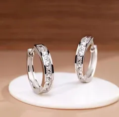 002e【シンプル】フープピアス　上品　ダイヤ　つけっぱなし　S925　シルバー　ピンクゴールド　イエローゴールド　定番