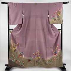 ほぼ美品　花井幸子　振袖　色無地　飾り紋入り　シンプルな縮緬　正絹　濃浅葱色 振袖 花井幸子 花五つ紋 アンティーク調 - からん::アンティーク