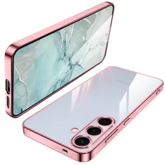 【特価商品】Galaxy S25 ケース クリア SC-51F 耐衝撃 TPU レンズ保護 ソフト 透明 メッキ加工 ワイヤレス充電 ギャラクシーS25 スマホケース ラップホール付き （ローズゴールド）