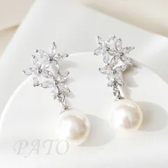フラワー パール ドロップ ピアス★ブライダル ウェディング 結婚式 シンプル アクセサリー