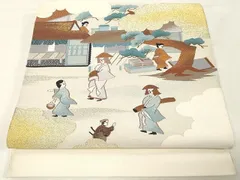 平和屋着物▼爪搔き本綴れ　八寸名古屋帯　雲取り人物文　金糸　正絹　逸品　CAAX0451yk