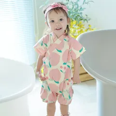 甚平 ベビー キッズ 男の子 ロンパース コットン 浴衣  70 80 90 [jinbei-27]