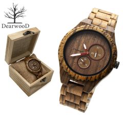 DearwooD ディアウッド 木の腕時計 木製 時計 アナログ メンズ ウォッチ スモールセコンド 日付 カレンダー ゼブラウッド 男性用 腕時計 ウッドブレスレット 木の時計 ウッドウォッチ ギフト プレゼント