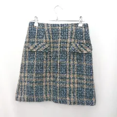 ◇ Θ プロポーションボディドレッシング 配色 ミニ丈 台形 スカート サイズ2 ブルー ベージュ系 レディース E  【1507160017309】