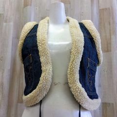 Katie ケイティ ふわもこ可愛い♡ ボアデニム ボタンレスベスト 刺繍 ヴィンテージ インディゴブルー