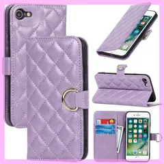 Ｈａｖａｙａ iPhone SE3 ケース iPhone SE ケース 第3世代 第2世代 iphone8 ケース 手帳型 se 2022（2020） iPhone 7 カード収納 リング チェック柄 レザー 耐衝撃 マグネット(4.7インチ対応)-パープ