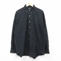 XL/古着 ラルフローレン 長袖 ブランド シャツ メンズ 90s ワンポイントロゴ BLAIRE ロング丈 コットン ボタンダウン 黒 ブラック チェック