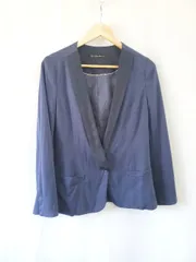 ◇ Θ green label relaxing バイカラー 長袖 ノーカラージャケット サイズ38 ネイビー系 レディース メンズ E  【1508060002198】