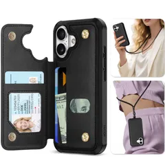 【数量限定】ケース ショルダーストラップ付き 背面カード収納 6.3インチ PUレザー 対応 RFIDブロッキング 3つカードポケット ストラップホール付き 取り外し不可 TPU素材 iPhone17 滑り止め 衝撃吸収 マグネット開閉 アイフォン17 対応