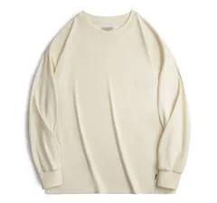 【限定商品】メンズシャツ 両面起毛  オフホワイト メンズ長袖Tシャツ ルーズ長袖Tシャツ