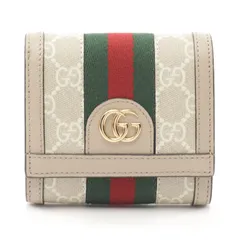 グッチ GUCCI 二つ折り財布 オフィディア GG ウォレット シェリーライン 598662UULAG9682 ベージュ/ホワイト PVCコーティングキャンバス レザー オフディア GGカードケースウォレット