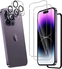 【2+2セット】For iPhone14Pro ガラスフィルム(2枚)+カメラフィルム（2枚）iPhone14 Pro / iPhone14プロ 強化ガラス液晶保護フィルム 硬度9H 耐衝撃 スクラッチ防止 旭硝子素材製 高透過率 自動吸着 気泡ゼロ