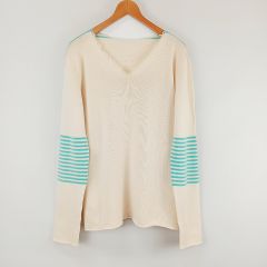 ルシアンペラフィネ LUCIEN PELLAT-FINET ピュアカシミヤ Vネック ボーダー ニット セーター M ベージュ系 ☆AA★のサムネイル