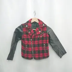 ◇ ⊇ RAD CUSTOM ラッドカスタム フェイクレザー ボア チェック柄 キッズ 長袖 ジャケット サイズ120 ブラック レッド 男の子 E  【1502060010481】