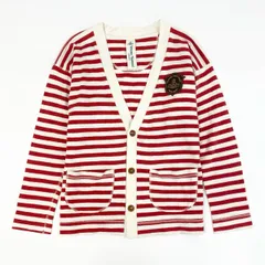 27F24 Vivienne Westwood ヴィヴィアンウエストウッド 長袖カーディガン ニット ボーダー コットンニット オーブ ワッペン メンズ 男性用 12161JO2 L レッド×ホワイト 綿100％のサムネイル