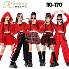 キッズダンス 赤 黒 チア 女の子 ダンス衣装 セットアップ 子供 jazz チアダンス 応援団 衣装 スパンコール キラキラ ヒップホップ ヘソ出のサムネイル