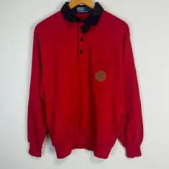 Polo by Ralph Lauren ポロバイラルフローレン 長袖 スウェットポロシャツ ニット 厚手 レザーパッチ バイカラー レッド ブラック Mサイズ メンズ 古着 アメカジ ストリート