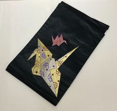 正絹　名古屋帯　鶴　刺繍