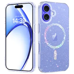 DUEDUE iPhone 16 ケース マグネット搭載 キラキラ クリア アイフォン16 ケース MagSafe対応 ワイヤレス充電可能 透明 全面保護 指紋防止 TPUケース 耐衝撃 黄変防止 おしゃれ 軽量 耐衝撃 滑り防止
