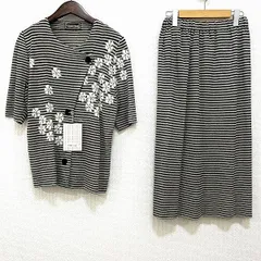 #snc サイトウトヨコ 斉藤都世子 セットアップ ツーピース 黒 グレー ニット ボーダー 花モチーフ 刺繍 七分袖 レディース [850355]