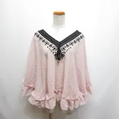 セシルマクビー CECIL McBEE ピンドット柄 ポンチョ風 シアー シフォン ブラウス F ピンク 刺繍レース カットソー