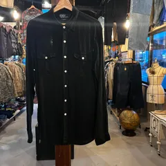POLO RALPH LAUREN ポロ ラルフローレン 90's REGULAR COLLAR LINEN SHIRT レギュラー カラー リネン シャツ BLACK ブラック ダブルボタン 長袖シャツ 90年代 90s