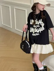 キッズフリルワンピース【120.130】ビッグTシャツ　切り替え　女の子　半袖 夏物セール