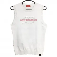 【美品】ニューバランスゴルフ　ニットベスト 白×ピンク 後裾ボーダー レディース 2(L) ゴルフウェア New Balance