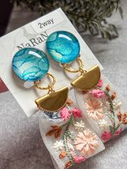 518≫アルコールインクアート【nara】2wayインド刺繍リボンタッセルイヤリング