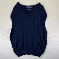 古着 ポロバイラルフローレン Polo by Ralph Lauren ニットベスト コットンニットセーターベスト Ｖネック 2XLT  ネイビー メンズ