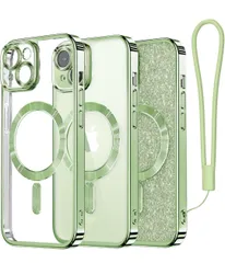 ★Meifigno iPhone 15 ケース キラキラペーパー付き MagSafeに対応 黄ばみなし 耐衝撃 磁力強い ワイアレス充電 ストラップ 透明 可愛い クリア 6.1インチ グリーン