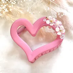 ピンク　ハート　フラワー　ヘアクリップ　ヘアバンス