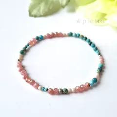 ［再販］インカローズとターコイズとリバーストーンのゴムブレスレット*　天然石/誕生石/2-3mm/ステンレス